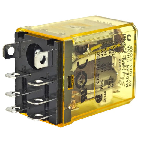 Power Relay Kit 10A 110/120V AC DPDT 8-Pin Plug-In With Blade Terminals And LED Indicator, industrial grade, side view