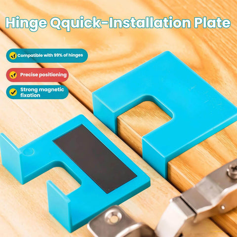 The Easy Hinge Mate Quick Install Hinge Jig With Magnetic Locking For No Drill Door And Cabinet Setup, Adjustable Template With Precise 2mm Gap For Doors, Jambs, And Cabinets shown on wood surface
