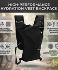 Hydration Vest Pack With Breathable Nylon Water Bladder Compatible Adjustable Chest Straps Multiple Pockets Lightweight Black