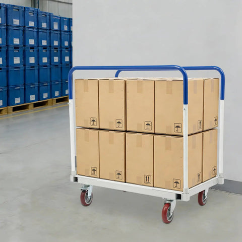 Beefy Heavy Duty Moving Dolly With 1500 Lb Capacity, Steel Platform Cart, Four Wheel Panel Cart, Rugged Steel Frame For Moving Heavy Gear And Equipment, Ideal For Garages, Warehouses, And Loading Jobs, Smooth Roll With Four Wheel Design, loaded with boxes
