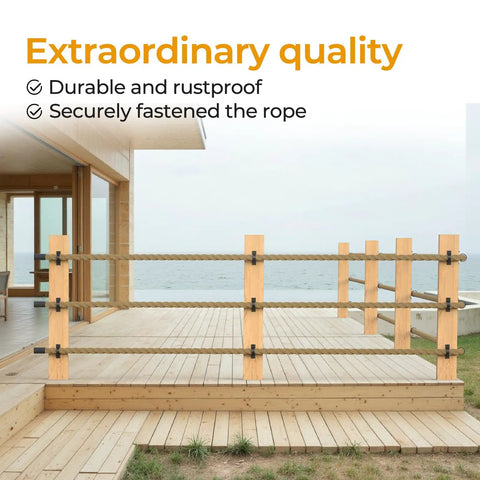4 Pack 2 Inch Rope End Snap With Cross Screw For Hemp Rope Fencing And Deck Railing Kit installed on wooden deck