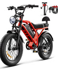 Beast 1500W Fat Tire Electric Bike For Adults With 48V 18Ah Removable Battery 20 Inch MTB Ebike Delivers 32 MPH Top Speed And 68 Plus Mile Range 7 Speed All Terrain Mountain Ride For Men And Women In Orange Red with included accessories.