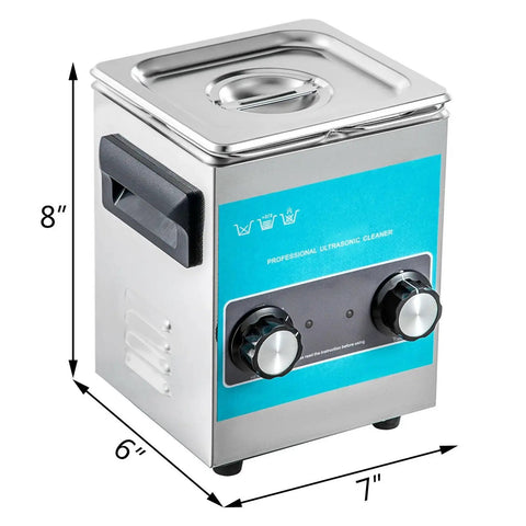 Best Compact 2 Liters Ultrasonic Cleaner With Heater For Jewelry Glasses And Small Parts High Efficiency Four Zero KHz Deep Cleaning Powerhouse, stainless steel, 8x6x7 inches.