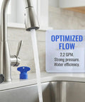 Stream of water flowing from a faucet featuring Two Pack Faucet Aerator Replacement For RP53998 Comes With Removal Wrench M21.5 Thread And 2.2 Gpm Water Flow Control.