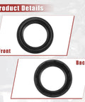 Two uxcell black rubber crankshaft transfer case output shaft seals, front and back views.