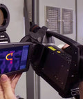 Electrician using Infrared Inspection Window for Electrical High Voltage Systems, 4 Inch, Broadband CaF2 Crystal, Thermographic Imaging Access