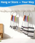 Stainless Steel Measuring Cups And Spoons Set 10 Piece For Cooking And Baking Includes 5 Cups And 5 Spoons With Colorful Handles Hanging
