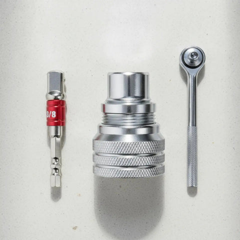 Kick Ass Non Slip Socket Wrench Set Featuring Knurled Twist Grip And Rust Proof Steel Body, 3/8-inch ratchet and 22mm socket.