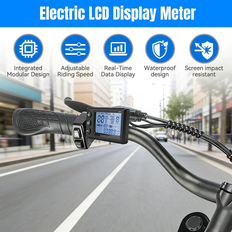 High Bright LCD Display Meter For Electric Scooters, Speedometer And Odometer on handlebar, showing speed and data