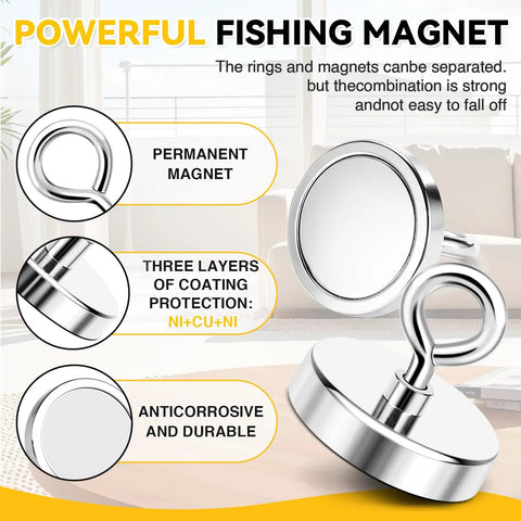 Beast Neodymium Fishing Magnet 60 mm Diameter Delivers 500 Lb Pull With Eyebolt And Countersunk Hole Showcasing Features