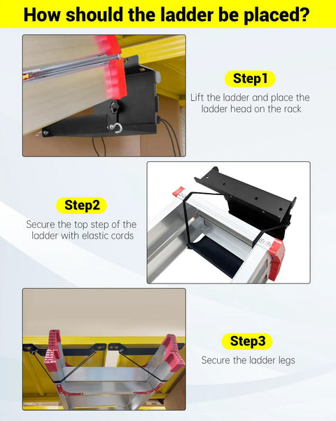 Heavy Duty Van Interior Ladder Storage Holder Overhead Truck Trailer Roof Rack Organizer Space Saving Gear Mount No Sweat Install Keep Your Ride Locked Down Clean