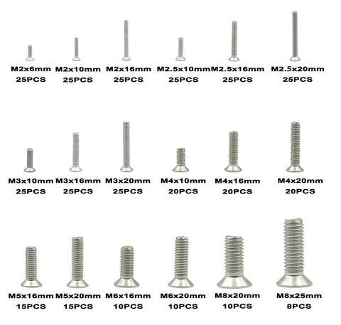 Grab-And-Go Pro Grade 304 Stainless Steel Phillips Flat Head Machine Screws Set, Assorted M2 to M8, 353 Pieces, displayed.