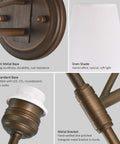 Close-up of YS.ESUDSI Vintage Wall Sconces with White Fabric Shade Hardwired E26 Base showing metal bracket, E26 base, and linen shade.