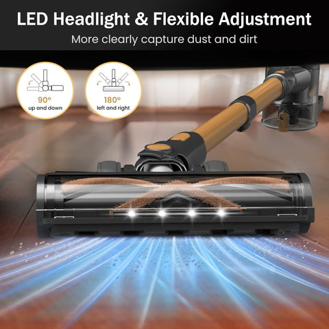 Cordless Vacuum Cleaner 10-In-1 Lightweight Stick With 45-Minute Runtime, LED touch screen, gold edition cleaning hardwood