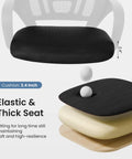 Ergonomic Mid Back Mesh Office Chair With Lumbar Support All Day Comfort For Work From Home showing elastic 2.4 inch thick seat