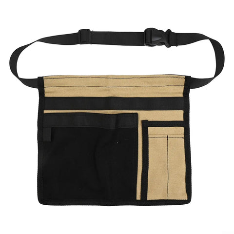 Heavy Duty Adjustable Tool Belt Pouch With 6 Pockets, Reinforced Canvas Construction For Screwdrivers, Rulers And Other Hand Tools, Durable Gray Carpenter Belt For Pros And DIY Projects, front view