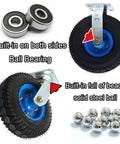 Heavy Duty Rubber Wheel Casters With Pneumatic Tires And Swivel Brake, showing ball bearings and solid steel balls for smooth movement.