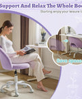 Cute Mini Vanity Chair With Faux Fur Wheels, Adjustable Height Armless Office Desk Stool, 360 Degree Swivel Rolling Makeup And Study Chair For Small Spaces, Girls Cozy Bedroom Purple