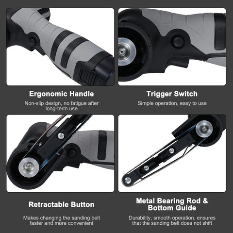 Heavy Duty Mini Belt Sander And Angle Grinder Tool Featuring Variable Speed Motor for ergonomic handling and easy operation.