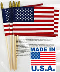 12 Pack 12x18 American Stick Flags With 30 Inch Wooden Poles And Gold Spear Tips Made In USA against a white background