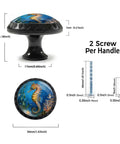 Four Pack Blue Seahorse Cabinet Knobs For Kitchen And Bath, Ocean Theme Drawer Pulls With Coral And Starfish Detail