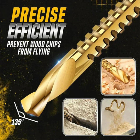 High Speed Steel Titanium Coated 6 Piece Metalworking Tool Set For Drilling, Cutting, And Carving Like A Boss With Serrated Edges For Quick Debris Discharge, Smooth Cuts, And Precision Positioning In Carbon Steel Kit, gold drill bit