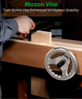 Moxon Vise with twin screws, chrome finish, enhancing workpiece stability during woodworking tasks.