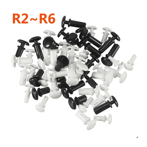 Rock Solid Nylon Expansion Rivets For Circuit Board Assembly in black and white colors for hassle-free PCB snap clips, 100 piece kit.