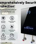 Top Shelf 14kW Electric Tankless Water Heater Pumping Out Quick 240V On Demand Hot Water At Two Point Eight Five Gpm displayed with safety features.