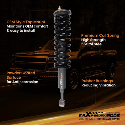 2 Inch Loaded Leveling Lift Struts For 2005-2023 Toyota Tacoma 2WD 4WD Upgrade with coil spring and rubber bushings.