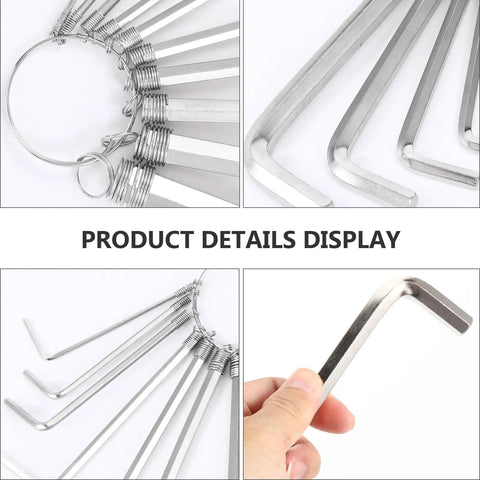 Angled Hex Allen Wrench Set With Key Chain For Home Bike Repair Tools L Shape Spanner Kit 1.5mm To 10mm Size Range Great For Tight Spots. silver chrome alloy metric keys