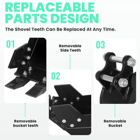 Replaceable parts of Mini Excavator Attachment With Two Pins, High Manganese Steel Tooth Bucket For Under Two Ton Machines