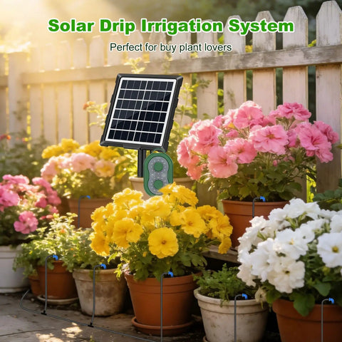 Solar Drip Irrigation System For Gardens And Balconies With 50 Feet Of Tubing Auto Watering Kit Supports Up To Fifteen Pots