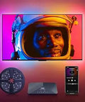 Fantasy TV LED Backlight Kit With Neo 2 Sync Box and LED Strip Lights for 65-70 Inch TV showing vibrant colors and app control.