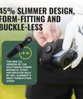Golfer holding a rangefinder with Super Slim 2.0 Golf Rangefinder Magnetic Strap In Black Form Fitting Buckle Free Design