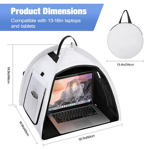 Outdoor Laptop Sun Shade And Privacy Shield For Working On The Go Water Resistant Anti Glare Privacy Screen Hood with dimensions.