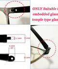 Super Slick TR90 Replacement Temple Arms For Eyeglasses Universal Repair Kit showing size and fit for embedded temple glasses.