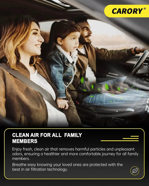 Family in car using Activated Carbon Cabin Air Filter For Hyundai Kia Genesis Cars That Blocks Dust Pollen Odors And Keeps Your Ride Fresh For Elantra Tucson Santa Fe Sonata Santa Cruz Sportage Sorento Ioniq 5 Ioniq 6 K5 Niro EV6 EV9 GV60 Elantra N during drive.