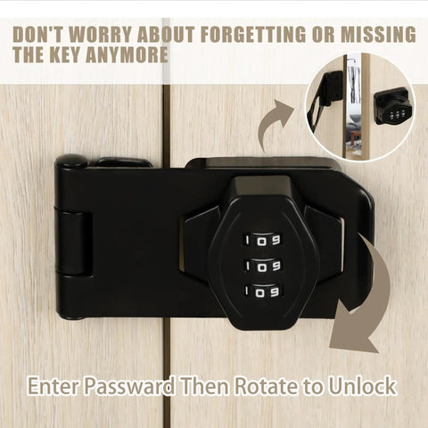 Keyless 3 Digit Rotary Lock For Cabinets And Drawers No Keys Needed Password Door Latch installed on wood cabinet door.