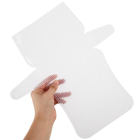 Three Pack Plastic Mesh Sheets Purse Making Kit for DIY Totes and Bags, Ideal for Craft Lovers, Embroidery, and Embellished Accessories, Build Custom Purses, Crochet Bags, Tote Bags, and Stylish Mesh Art Projects, three white plastic mesh sheets held by hand
