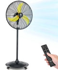 Whisper Quiet 24 Inch Industrial Pedestal Fan With Brushless DC Motor 5000 CFM Waterproof Heavy Duty Fan Remote Control shown