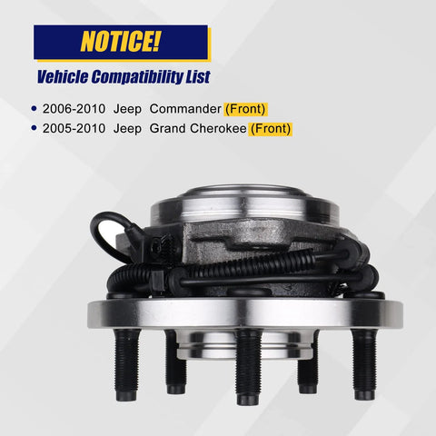 Front Wheel Bearing And Hub Assembly Fits 2005 To 2010 Jeep Grand Cherokee And 2006 To 2010 Jeep Commander, 5 Lug With ABS, Part Number 513234