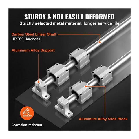 Heavy Duty Linear Guide Rail Set With 2 Rails And 4 Slide Blocks For CNC Routers Lathes And Mills Carbon Steel Shafts Aluminum Supports
