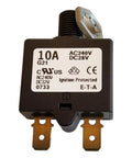 Compact Thermal Reset Tiny But Mighty Single Pole Circuit Breaker Push to Reset, 10 Amp, 240 VAC or 28 VDC, PN 1658-G21-01-P10-10A