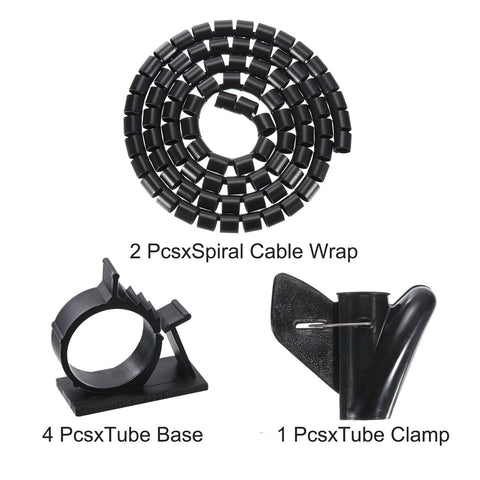 Spiral Tube Wrap Cable Kit Management Sleeve 2 Pack 1.5M Each 22mm Diameter PE Flexible Black Tangle-Free Wire Organizer components