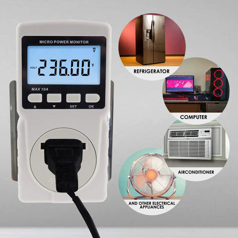 Plug In Watt Meter Spot Energy Suckers And Cut Your Electric Tab Fast With This Badass Home Energy Monitor measuring voltage, appliances featured.