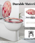 Fun Elongated Toilet Seat Resin for Bathroom Use with heart design, featuring adjustable hinges and protective bumpers.