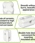 White ceramic bullnose fence insulators, 10 pcs, double-hole design for fence wires on wood posts