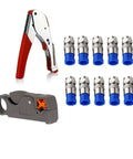 Coax Cable Crimping Tool Kit For RG6 And RG59 With Wire Stripper, Durable Compression Tool, Includes 10 RG6 F Connectors