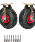 Heavy Duty Rubber Caster Wheels With Steel Plates Shock Absorbing Red Rims Roll Smooth For Toolboxes Carts Furniture Trolleys 360 Swivel Brake Setup Built Like A Tank Handles Heavy Loads, showcasing two wheels with steel mounts.